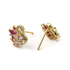 Серьги-гвоздики в форме лебедя из латуни с микропаве и кубическим цирконием&nbsp;KK-E084-42G