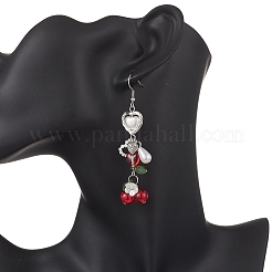 Серьги-подвески в форме сердца с вишней из нержавеющей стали 304 EJEW-JE06682