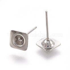 変色しにくい304ステンレススチール製イヤリング部品  正方形  ステンレス鋼色  13mm  スクエア：6x6x2mm  トレイ：3mm  ピン：0.7mm&nbsp;STAS-G187-13P