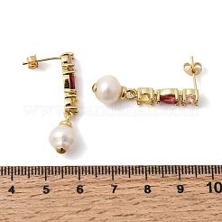 Boucles d'oreilles pendantes rondes en laiton serties de micro-pavés de zirconiums cubiques&nbsp;EJEW-L311-01G-01