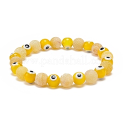 7 pièces 7 couleurs agate patinée naturelle (teinte) & lampwork mauvais œil rond perlé ensemble de bracelets extensibles&nbsp;BJEW-JB08958