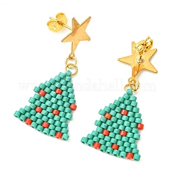Orecchini pendenti a forma di albero di Natale con perline cilindriche in acciaio inossidabile 304.&nbsp;EJEW-MZ00818