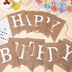 1 комплект баннеров с надписью «С днем рождения» из льна&nbsp;AJEW-SP0001-51C