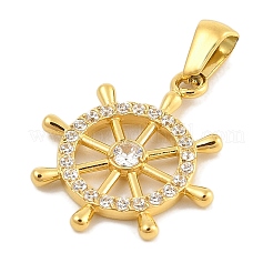イオンプレーティング（IP）304ステンレススチールマイクロパヴェキュービックジルコニアペンダント  ヘルムチャーム  ゴールドカラー  24x20x2.5mm  穴：3x6mm&nbsp;STAS-D112-03G-02