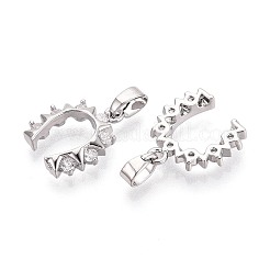真鍮マイクロパヴェクリアキュービックジルコニアペンダント  馬蹄チャーム  プラチナ  14.5x12~13x2.5~3mm  穴：5~5.5x2mm&nbsp;KK-T080-75P
