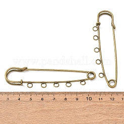 鉄の安全ピンのブローチパーツ  5つのループが付いたキルトピン  ラックめっき  アンティークブロンズ  22x80x6mm  穴：3.5mm&nbsp;RN-CBAB9AC-03AB