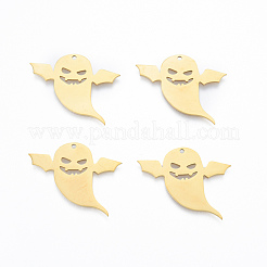 ステンレスペンダント201個  ゴースト  ハロウィンスタイル  18KGP本金メッキ  29x35.5x1mm  穴：1.6mm&nbsp;STAS-N090-LA916-2
