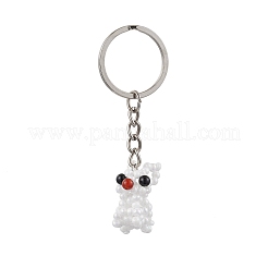 Брелки из кроличьего стекла с натуральными бусинами из сердолика и натуральными круглыми бусинами из черного оникса&nbsp;KEYC-MZ00036