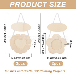 4шт 4 стиля необработанная натуральная деревянная подвесная фоторамка AJEW-OC0004-35
