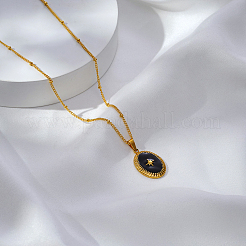 Французские винтажные ожерелья из нержавеющей стали с черной эмалью в форме овала и звездой для женщин ME8505