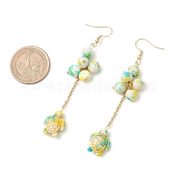 Серьги-подвески из нержавеющей стали 304 с синтетической бирюзой и черепаховым узором&nbsp;EJEW-JE06512-01