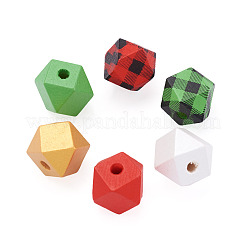 120 pièce de perles en bois naturel peintes en forme de polygone de 6 styles&nbsp;WOOD-BT0001-11