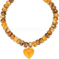 Collane con perline rondelle a forma di cuore in resina e plastica con catene terminali in lega&nbsp;FS-WG415CE-02
