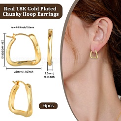 3 пара серег-колец трапециевидной формы из нержавеющей стали 304 с ионным покрытием (IP) для женщин EJEW-BBC0001-40