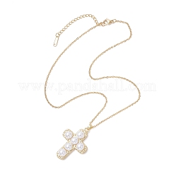 Подвеска-крестик из искусственного жемчуга ABS и латуни NJEW-JN05413