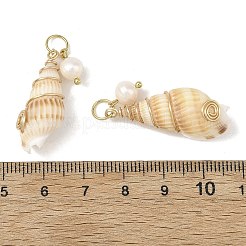 Pendentifs en coquillage naturel enroulés de fil de cuivre en spirale&nbsp;PALLOY-JF05972-02