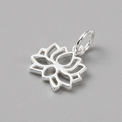 真鍮製チャーム  丸カン付き  銀  花  13x12x1.5mm  穴：4mm&nbsp;FIND-WH0159-63S-05