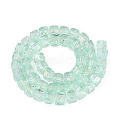 手作りの箔ガラスビーズ連売り  キューブ  淡緑色  6~7x6~7x6~7mm  穴：0.9~1.4mm  約50個/連  12.80~13.19インチ（32.5~33.5cm）&nbsp;FOIL-Q002-04F