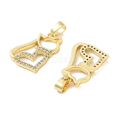 Pendenti in ottone a forma di gatto con micro pavé di zirconi cubici&nbsp;KK-M325-05G