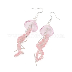 Pendientes colgantes de medusa de jade natural teñido de Malasia para mujer&nbsp;EJEW-JE07484-01