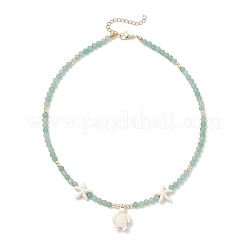 Летние ожерелья с подвеской в виде морской черепахи из натурального зеленого авантюрина&nbsp;NJEW-JN05386-03