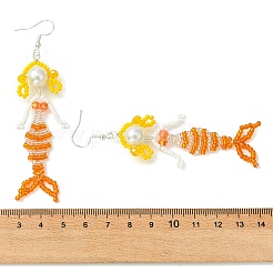 Boucles d'oreilles pendantes en fil de cuivre et perles de verre&nbsp;EJEW-MZ00816-02