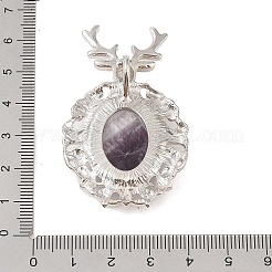 天然石アメジストペンダント  白金トーン合金パーツ  鹿のチャーム  56x33x4mm  穴：5x8mm&nbsp;G-A226-02P-01