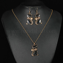 Ожерелья и серьги-подвески в форме кошки из цинкового сплава с эмалью FS-WG2319B-01