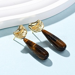 Серьги-гвоздики в форме капли из натуральных смешанных камней EJEW-P320-01G-M