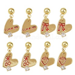 Серьги-гвоздики в форме сердца из латуни с прозрачным фианитом и прозрачным фианитом EJEW-S277-12G