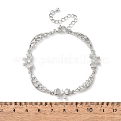 Браслеты с бантом и полыми лунными звеньями из латуни с прозрачными кубическими цирконами&nbsp;BJEW-D387-01P