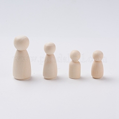 未完成の空白の木製人形  DIYの手塗りの工芸品のため  バリーウッド  33~79x14~24.5mm  55個/箱  梱包箱：14.3x21.2x4.8センチメートル&nbsp;DIY-TAC0007-64