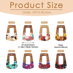 16шт 8 цвета прозрачные подвески из смолы и орехового дерева RESI-TA0001-97