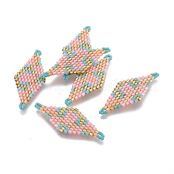 MIYUKI＆TOHO手作り日本のシードビーズリンク  織機模様  菱形  ピンク  40~41.5x16~16.7x1.7~1.8mm  穴：1.4~1.5mm&nbsp;SEED-E004-M14