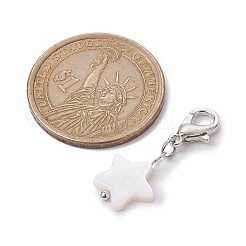 天然淡水シェルペンダント装飾  合金製カニカン付き  ハート/星/月/花  プラチナ  26~29mm&nbsp;HJEW-JM01582-01