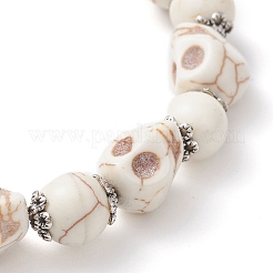 Браслеты из искусственной бирюзы с черепом и круглыми бусинами BJEW-JB12255-01