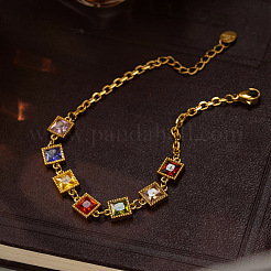304 Edelstahl Pavé-Armbänder mit Zirkonia-Quadratgliedern für Damen&nbsp;WG6E589-01