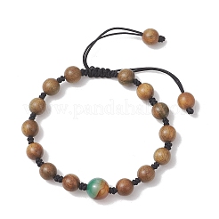 Verstellbare Armbänder aus Holz und natürlichem Pfauenachat für Damen und Herren&nbsp;BJEW-TA00733