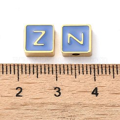 304ステンレススチールエナメルビーズ  14KGP本金メッキ  文字のある正方形  文字Z  8x8x4mm  穴：2mm&nbsp;STAS-L022-293G-Z