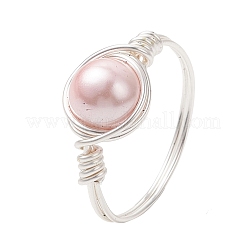 2 шт. кольца для пальцев с круглыми бусинами из жемчуга-ракушки&nbsp;RJEW-JR00973