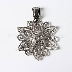 チベットスタイルの合金焦点ペンダント  カドミウムフリー＆ニッケルフリー＆鉛フリー  派手な細工の花  アンティークシルバー  64x46.5x1.5mm  穴：11mm&nbsp;LF9727Y-NF
