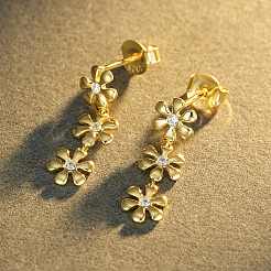 Boucles d'oreilles puces en argent sterling serties de micro-pavés de zirconiums cubiques en forme de fleur pour femme&nbsp;RH1808