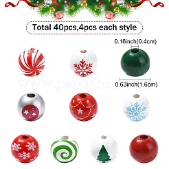 40 шт. В 10 стилях расписные европейские бусины из натурального дерева WOOD-YW0001-24