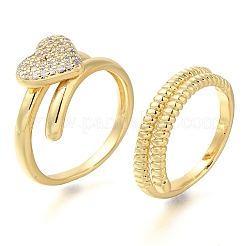 Набор регулируемых колец из латуни с микропаве из кубического циркония RJEW-M021-02G