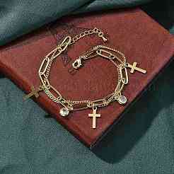 Многорядные браслеты с подвесками из латуни с микропаве из прозрачных кубических цирконий BJEW-U020-16G