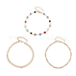 Legierung bunte Strass Kette 3 Lagen Fußkettchen für Frauen&nbsp;AJEW-A069-01A-G