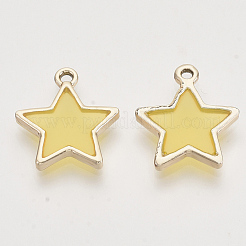 エポキシ樹脂ペンダント  ライトゴールド合金のオープンバックセッティング  スター  ゴールド  19x16.5x2.5mm  穴：1.5mm&nbsp;RESI-S386-001B
