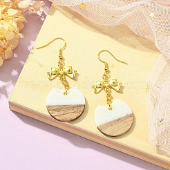 Серьги с подвесками из смолы и орехового дерева&nbsp;EJEW-JE05507-04