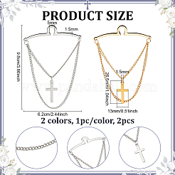 2 pz 2 colori ottone croce pendente catena cravatta da uomo&nbsp;AJEW-PH0008-06