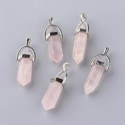 Кулоны из натурального розового кварца с двойной окантовкой G-S240-13